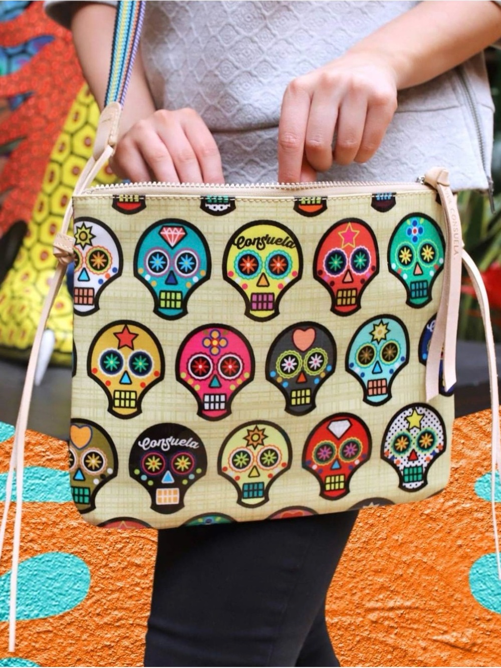 Consuela Sugar Skull Crossbody in Multi-Colored Skull Print